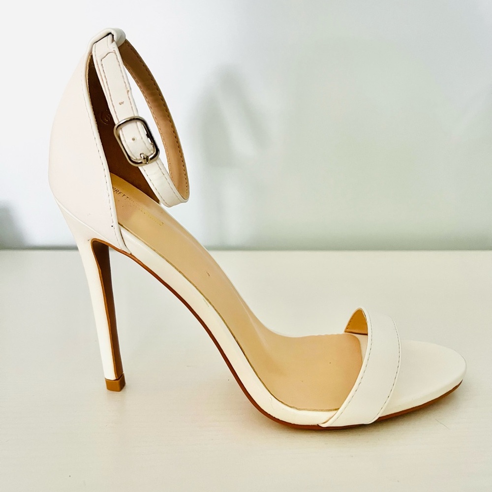 PrettyLittleThing Off White Stiletto Heels with Ankle Strap size 9